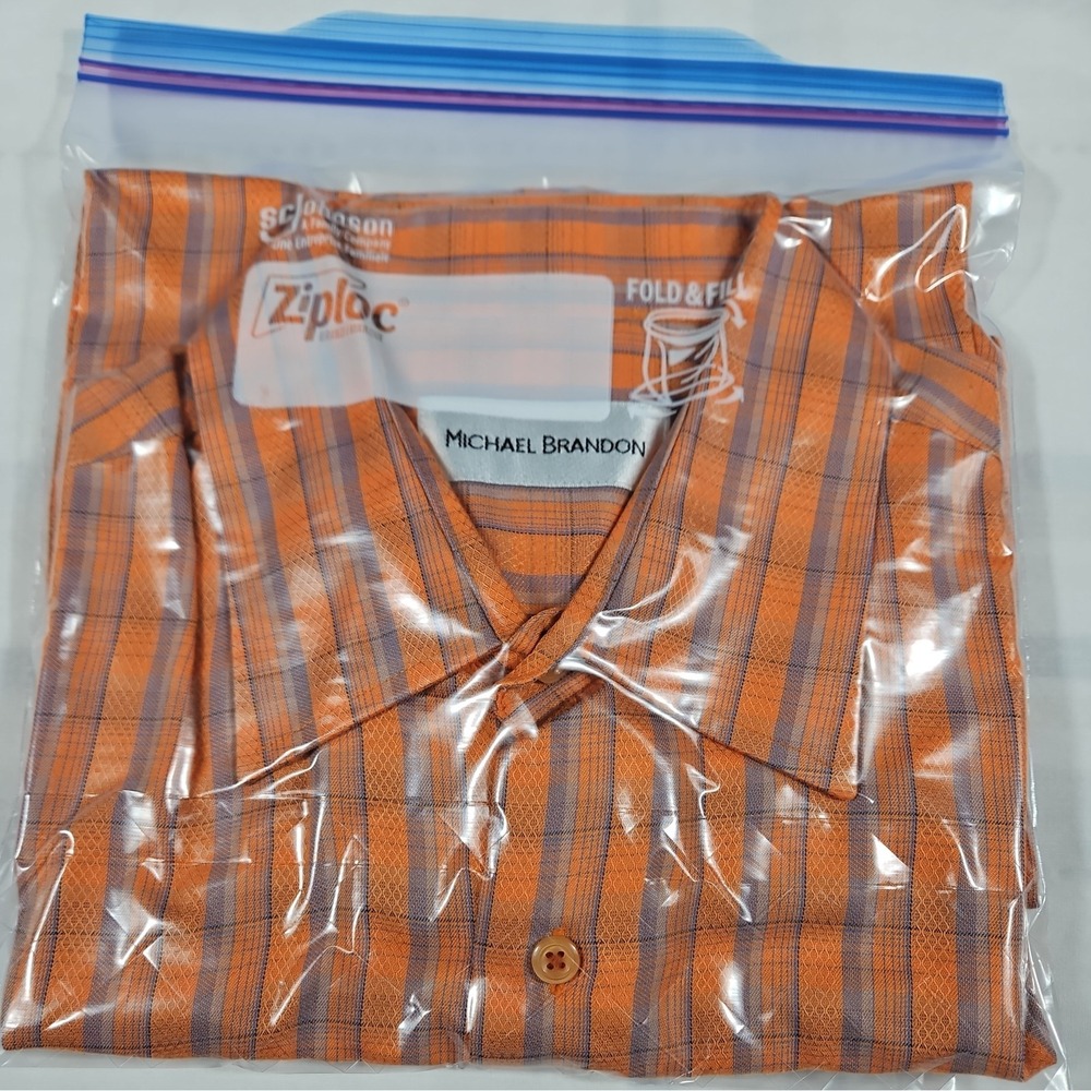 Michael Brandon Short Sleeve Button Up Mens Shirt Large Rayon/Polyester Orange‎ - Picture 8 of 8